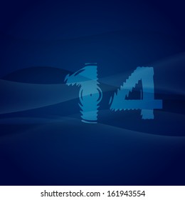 Dark vector background with fourteen digit. Background with ripple effect. Background of numbers. Vector illustration. 2014 Year.