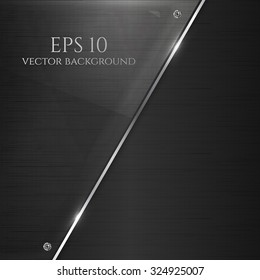 Dark vector background with glass panel and realistic metallic texture