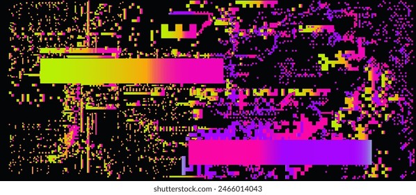 Dark vector background with glitches and stripes in vivid neon colors.