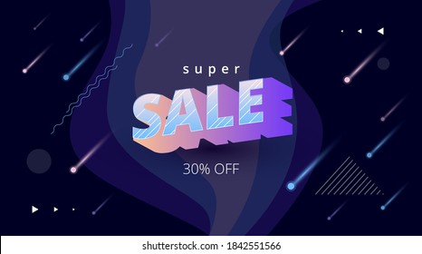 
dark vector background with meteorites and volumetric inscription sale
