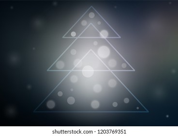 Dark vector background with a xmas tree. Christmas tree on blurred abstract background with gradient. New year design for your business advert.