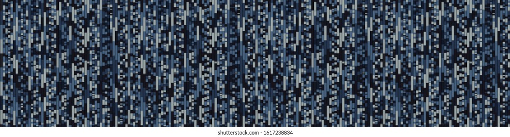 Dark vector broken stripe border texture. Variegated mottled dotted line banner background. Seamless rough grunge pattern. Distorted masculine ribbon edge. Fashion textile disrupt splice glitch trim.