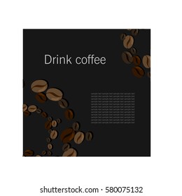 Dark vector card with coffee beans for caffee