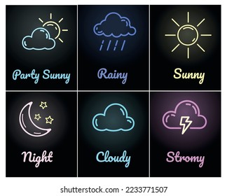 Dark vector cards with weather signs 
