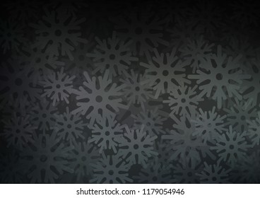 Dark vector cover with beautiful snowflakes. Decorative shining illustration with snow on abstract template. New year design for your ad, poster, banner.