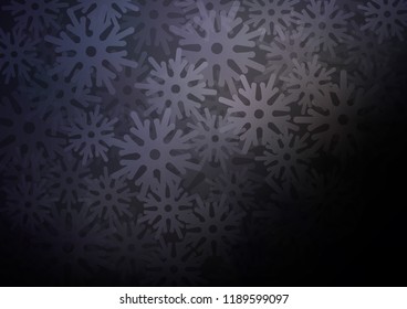 Dark vector cover with beautiful snowflakes. Snow on blurred abstract background with gradient. The pattern can be used for new year leaflets.