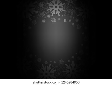 Dark vector cover with beautiful snowflakes. Snow on blurred abstract background with gradient. The pattern can be used for new year leaflets.