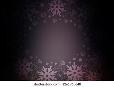 Dark vector cover with beautiful snowflakes. Snow on blurred abstract background with gradient. New year design for your business advert.
