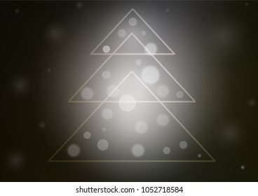 Dark vector cover with a xmas tree. Christmas tree on blurred abstract background with gradient. New year design for your ad, poster, banner.