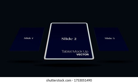 Dark vector digital tablet mock up isolated on black background. Modern tablet mockup EPS10.