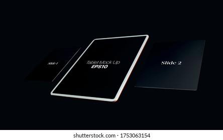 Dark vector digital tablet mock up isolated on black background. Modern white tablet mockup EPS10.