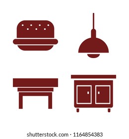 dark vector icons set. with burger, nightstand and chandelier in set