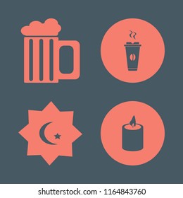dark vector icons set. with hot coffee, candle, islam symbol and beer glass in set