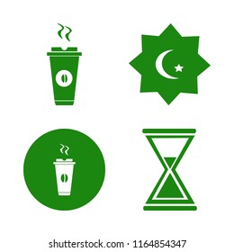 dark vector icons set. with hot coffee, hourglass and islam symbol in set