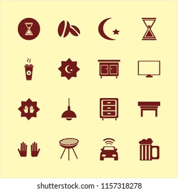 dark vector icons set. with hourglass, grill, coffee beans and car with signal in set