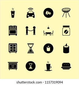 dark vector icons set. with latte cup, velvet, hourglass and coffee beans in set