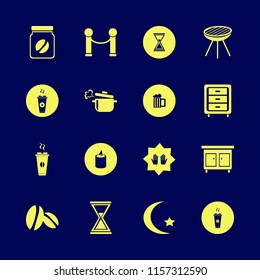 dark vector icons set. with velvet, coffee jar, beer glass and candle in set