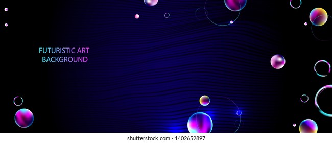 Dark vector illustration futuristic art background cosmos for text starry sky glowing galaxy and planets and comets blue abstraction 3d