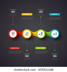 Dark vector infographic design template. Business concept with 4 options, parts, steps or processes. Can be used for workflow layout, diagram, number options, web design. Data visualization.