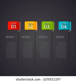 Dark vector infographic design template. Business concept with 4 options, parts, steps or processes. Can be used for workflow layout, diagram, number options, web design. Data visualization.