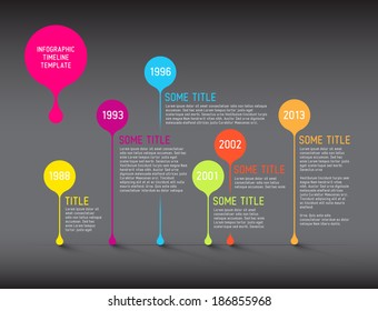 Plantilla de informe de escala de tiempo de vector oscuro con burbujas