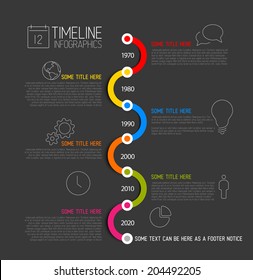 Dark Vector Infographic timeline report template with icons