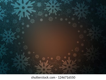 Dark vector pattern with christmas snowflakes. Snow on blurred abstract background with gradient. The pattern can be used for new year ad, booklets.