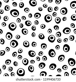 Dark vector seamless cover with circles. Blurred bubbles on abstract backdrop with colorful gradient. Pattern for design of window blinds, curtains.
