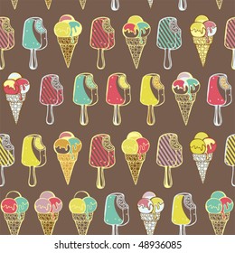 dark vector seamless pattern with ice cream