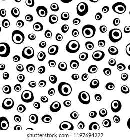 Dark vector seamless texture with disks. Blurred bubbles on abstract backdrop with colorful gradient. Design for textile, fabric, wallpapers.
