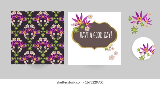 dark vector set floral blooming card minimalistic square