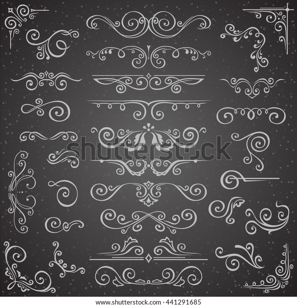 Dark Vector set of Swirl Elements for Frame\
Design. Vector Calligraphic Design Elements for page decoration,\
Labels, banners, antique and baroque Frames and floral ornaments.\
Wedding Decoration