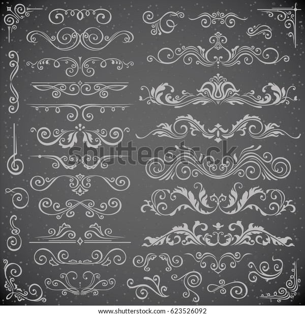 Dark Vector set of Swirl Elements for Frame
Design. Vector Calligraphic Design Elements for page decoration,
Labels, banners, antique and baroque Frames and floral ornaments.
Wedding Decoration