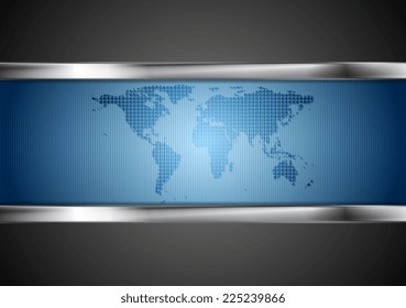 Dark vector tech background with map and steel elements