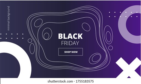 Dark vector template for landing page with thin wavy lines and geometric shapes