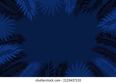 Dark vector tropical banner. Frame for text with palm leaves. Banner template with leaves for website