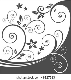 Dark vegetative pattern on a  white background. Digital illustration.