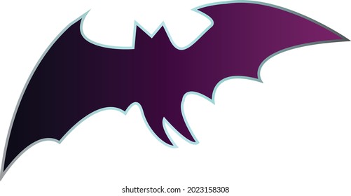 Dark velvet gradient bat with silver contour halloween vector sticker drawing