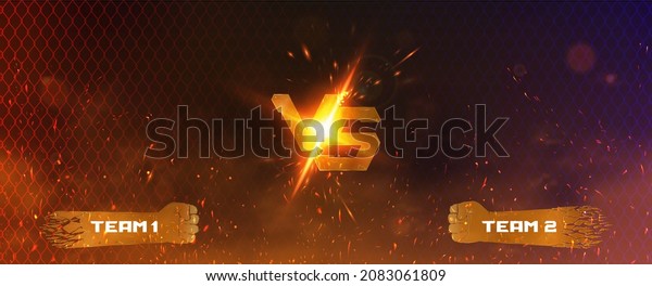 Dark Versus Battle Banner in concept fighting.\
MMA, fight night, boxing, Thai boxing, bare fist fighting. Versus\
poster with metal pink letters VS, name plates for fighters or\
teams, rabitz. Vector