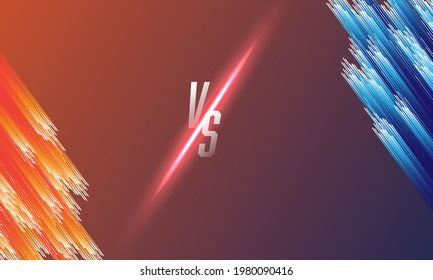 Dark Versus Battle. MMA concept - Fight night, MMA, boxing, wrestling, Thai boxing. VS collision of metal letters with sparks and glow on a red-blue background and octagon grid. Versus battle. Vector
