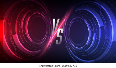 Dark Versus Battle. MMA concept - Fight night, MMA, boxing, wrestling, Thai boxing. VS collision of metal letters with sparks and glow on a red-blue background and octagon grid. Versus battle. Vector
