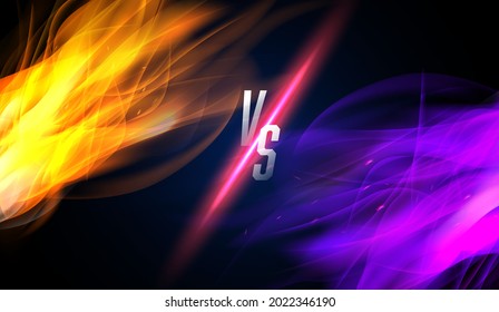 Dark Versus Battle. MMA concept - Fight night, MMA, boxing, wrestling, Thai boxing. VS collision of metal letters with sparks and glow on a red-blue background and octagon grid. Versus battle. Vector
