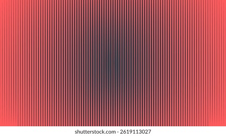 Dark vertical lines expand into a red glowing background with high contrast center abstraction. Futuristic halftone transition design ideal for sci-fi presentations, web interfaces or motion graphics