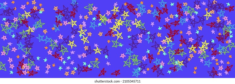 Dark Vibrant Chaotic Bright Rainbow Green Vivid Picture. Naive Blue Mint Childish Purple Red Pastel Handdrawn Stars. Kids Turquoise Stars Colorful Yellow Violet Pink Orange Background.