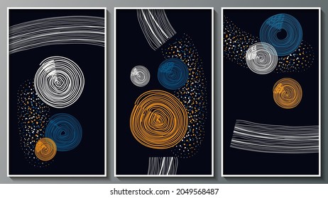 Dark vintage art triptych.Modern exotic design for paper, cover, fabric, interior decor and other users.Vector.