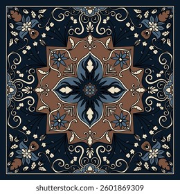Dark vintage floral scarf, carpet pattern, prayer mat