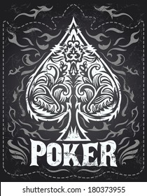 Dark Vintage Poker badge - western style - vector poster - Grunge effects can be easily removed