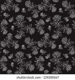 dark vintage rose pattern white rose on black background vector