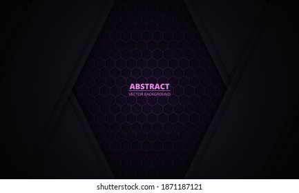 Dark violet background with hexagon carbon fiber texture and paper lines. Dark lilac honeycomb metal texture steel background. Web design template, vector illustration EPS 10.