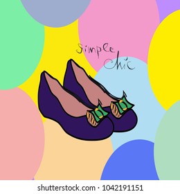 Dark violet ballet flats with green bows